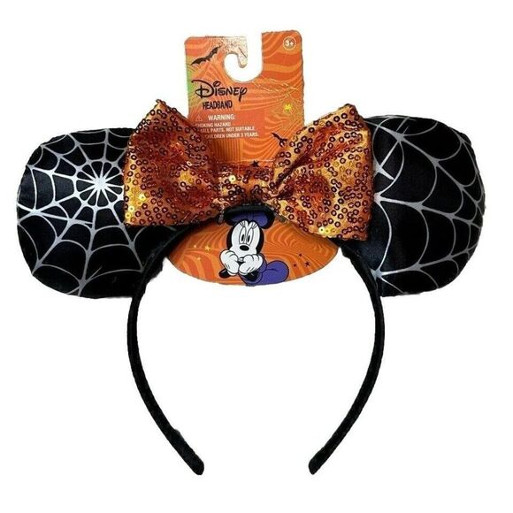 Disney Minnie Mouse Ears Headband NWT Gift Sequins Gift Black Orange Girl - Picture 1 of 4